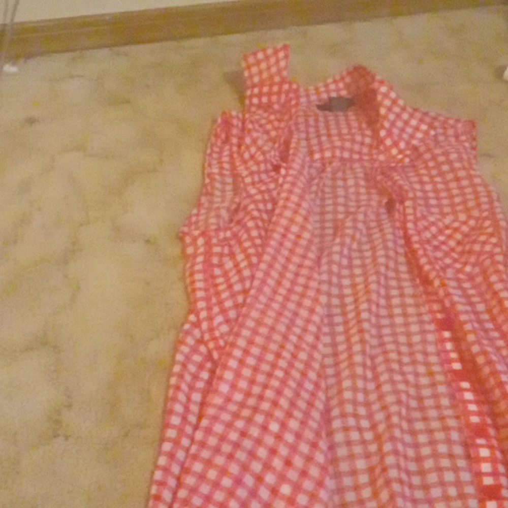 Sheer red and white plaid blouse